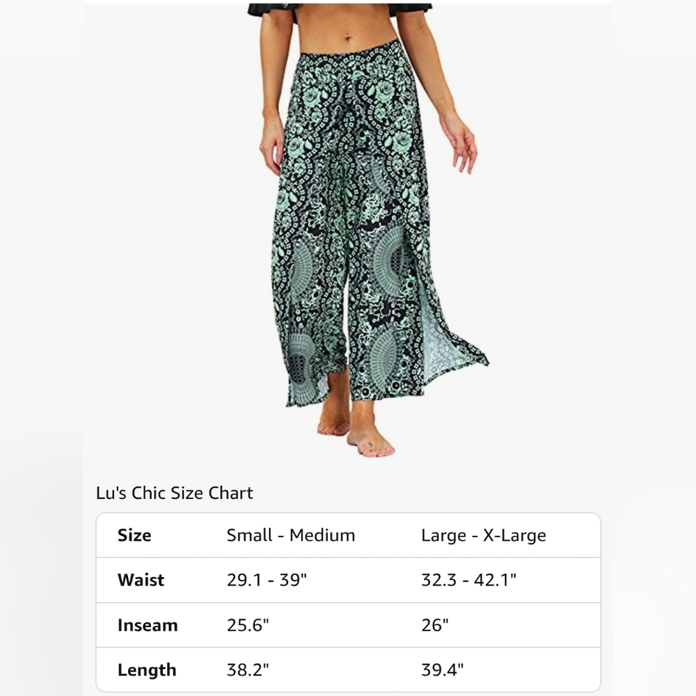 EXCELLENT USED CONDITION LU'S NAVY BLUE & TEAL CHIC WOMEN'S BOHO PANTS WIDE LEG - Picture 8 of 13